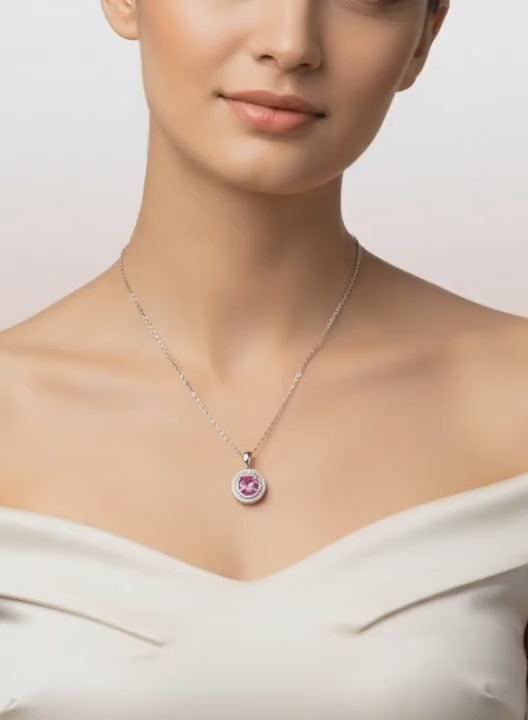 Pink Moissanite Halo Necklace β 925 Sterling Silver Pendant | Tanishq Gems